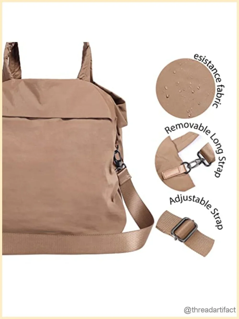 Hobo Tote with 2 Straps, Water Repellent Nylon, Crossbody Shoulder Bag